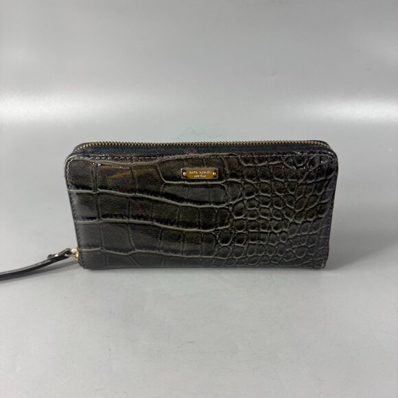 kate spade Handbags - Kate Spade New York Croc-Print Green Patent Leather Zip-Around Long Wallet